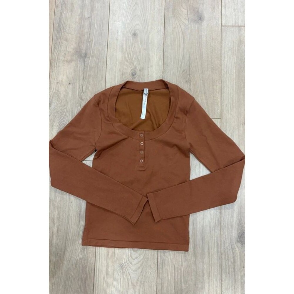Free People Intimately Burnt Orange Long Sleeve Henley Top M/L